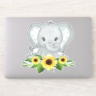 Sticker Eléphant Bébé Dans Les Tournesols