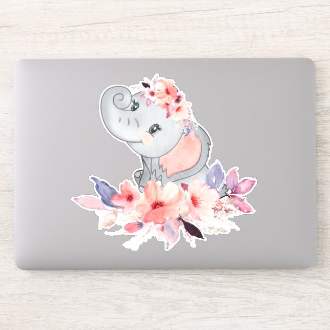 Sticker Eléphant Bébé En Fleurs (Ordinateur)