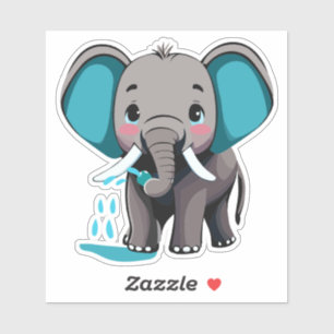 Sticker Eléphant Bébé mignon vaporisant de l'eau du tronc