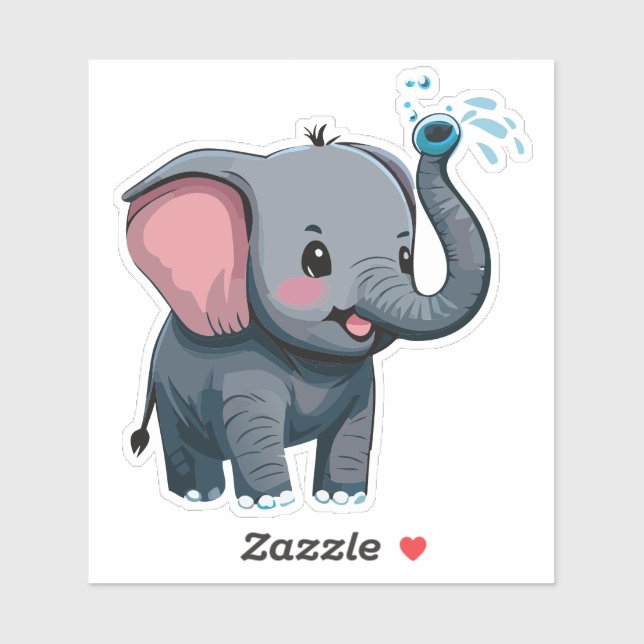 Sticker Eléphant Bébé mignon vaporisant de l'eau du tronc (Feuille)