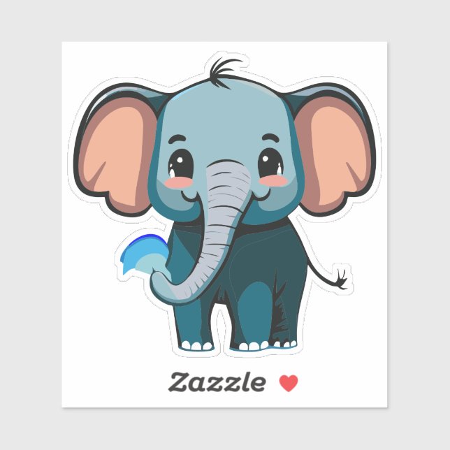 Sticker Eléphant Bébé mignon vaporisant de l'eau du tronc (Feuille)