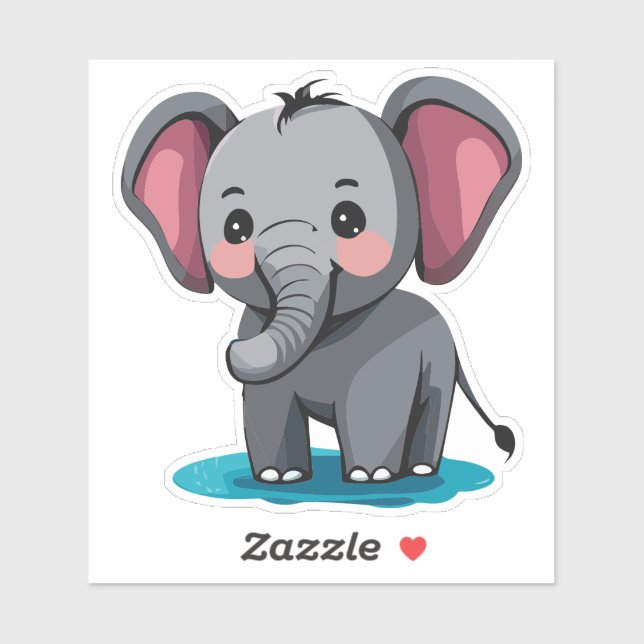 Sticker Eléphant Bébé mignon vaporisant de l'eau du tronc (Feuille)