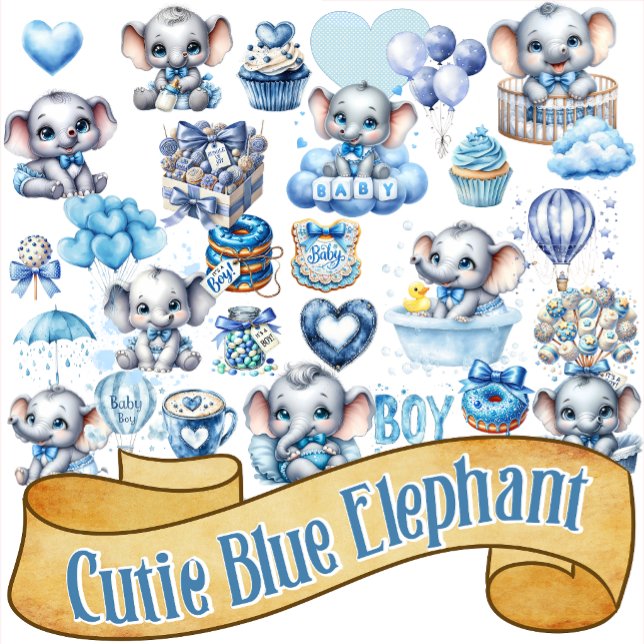 Sticker Éléphant Bleu Mignon - Petit Cacahuète (Créateur téléchargé)