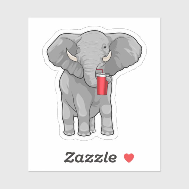 Sticker Eléphant Boire de la tasse (Feuille)