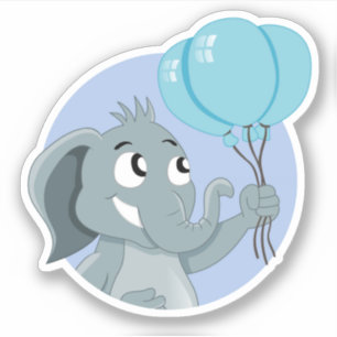 Sticker Éléphant de dessin animé avec ballons bleus