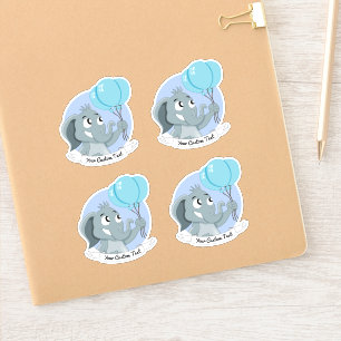 Sticker Éléphant de dessin animé avec ballons bleus et tex