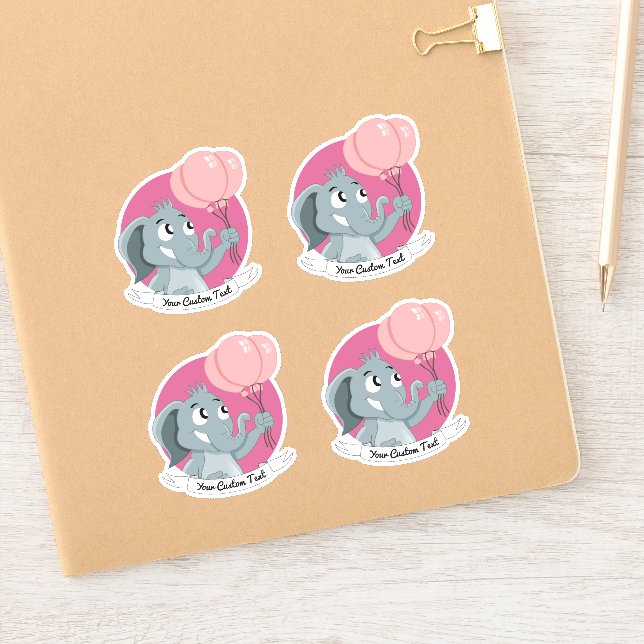Sticker Éléphant de dessin animé avec ballons roses et tex (Carnet)