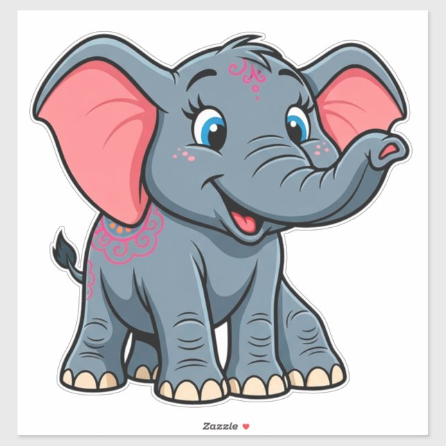 Sticker Éléphant de dessin animé bébé adorable (Feuille)