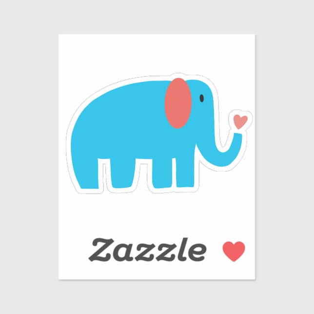 Sticker Éléphant de dessin animé bleu mignon grand avec cœ (Feuille)