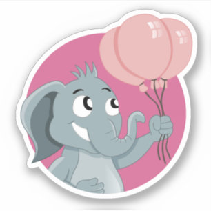 Sticker Eléphant en dessin animé avec ballons roses