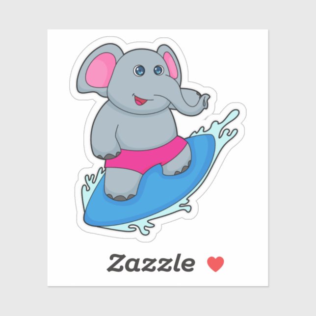 Sticker Éléphant en surfeur avec planche de surf (Feuille)