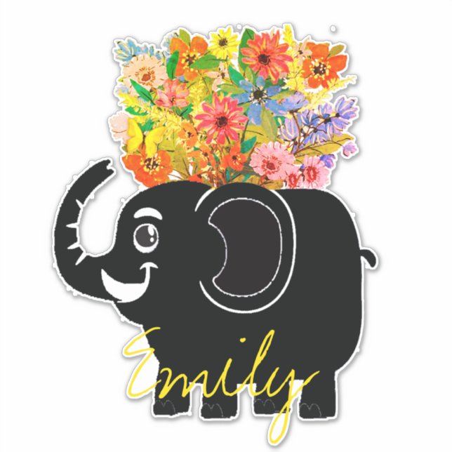 Sticker Éléphant et fleurs personnalisés (Devant)