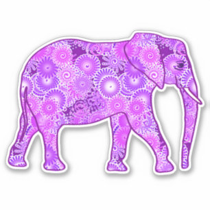 Sticker Eléphant fractal, violet et orchidée