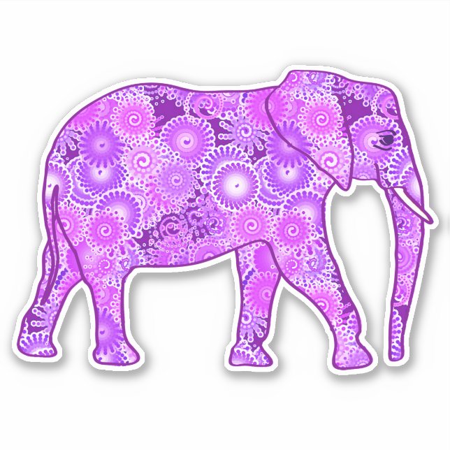 Sticker Eléphant fractal, violet et orchidée (Devant)
