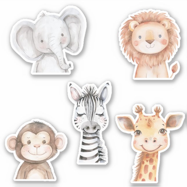 Sticker Éléphant Girafe Lion Singe Zèbre  (Devant)