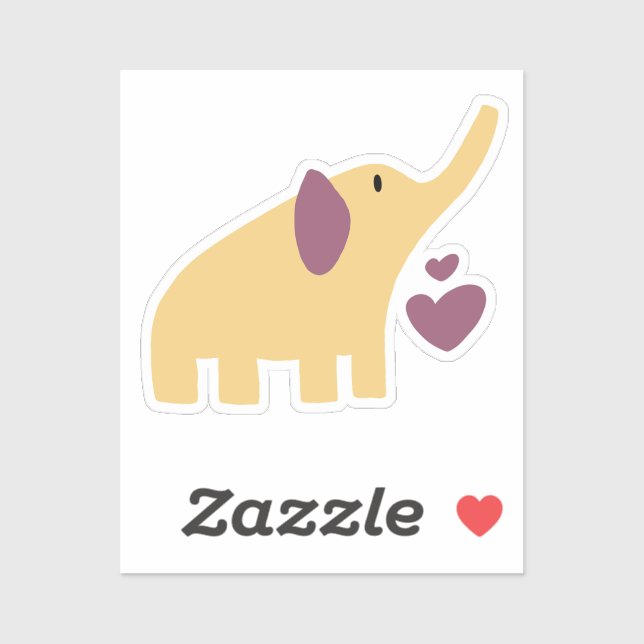 Sticker Éléphant Jaune Adorable Avec des Cœurs (Feuille)