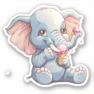 Sticker Eléphant Manger Crème glacée