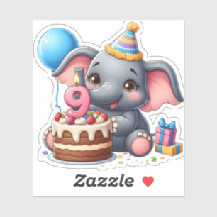 Sticker Éléphant Mignon 9ème Anniversaire
