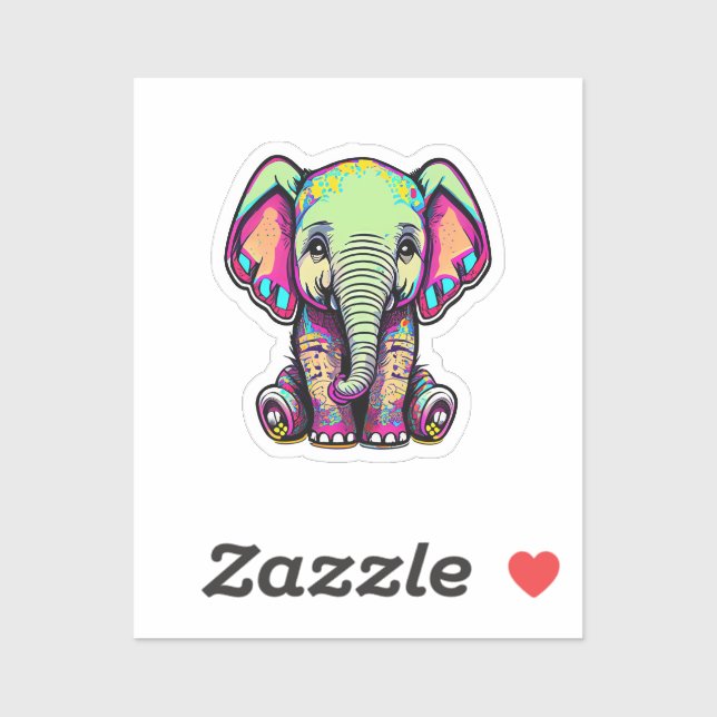 Sticker Eléphant mignon assis illustration numérique (Feuille)