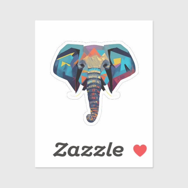 Sticker Eléphant mignon faible poly illustration (Feuille)