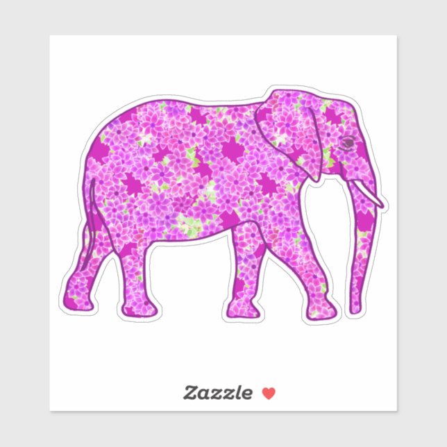 Sticker Eléphant, orchidée et magenta (Feuille)