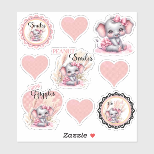 Sticker Eléphant rose doux - Arachide sourit crâne (Feuille)
