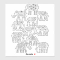 Eléphants Black and White Line Art