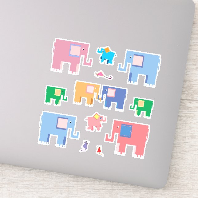 Sticker Eléphants et souris art animal mignon (Détail)