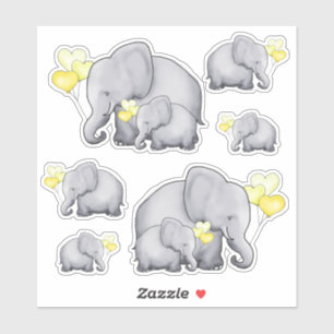Sticker Eléphants mignons aux coeurs jaunes