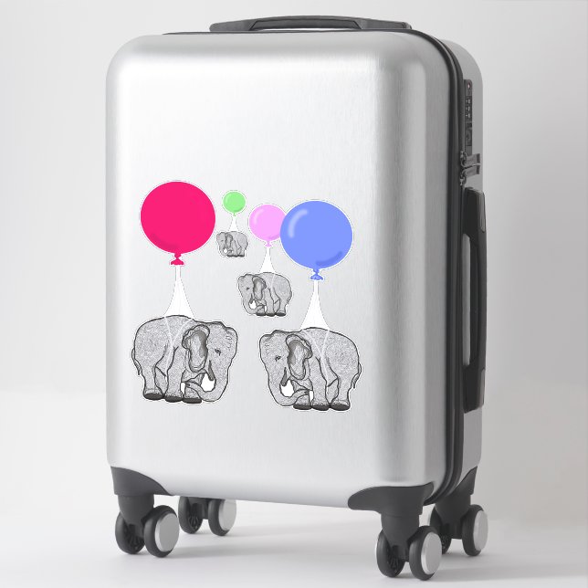 Sticker Éléphants volants avec ballons à hélium (Sur valise)