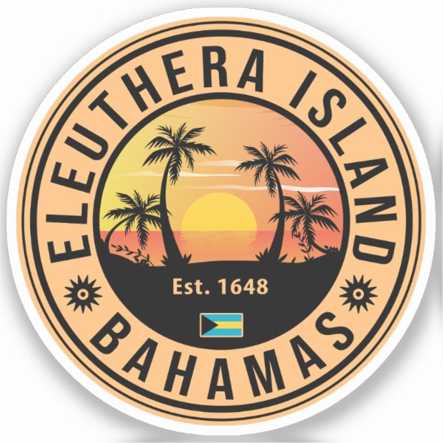 Sticker Eleuthera Island Bahamas Retro Sunset Souvenirs (Recto)