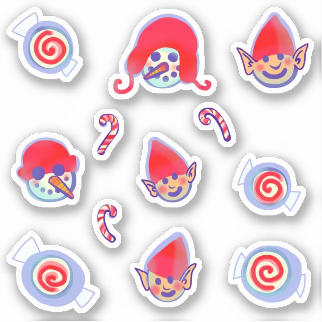 Sticker Elf Snowman Pepperment Candy Noël (Devant)