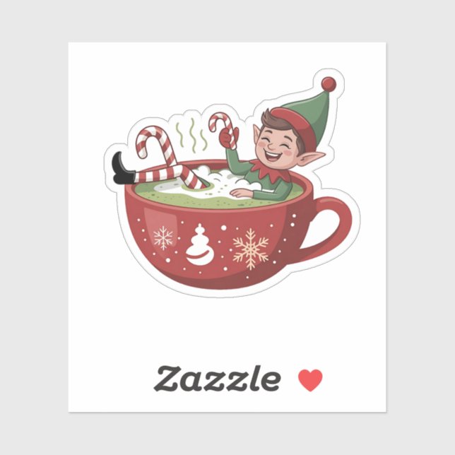 Sticker Elfe Drôle Prenant un Bain de Matcha pour Noël (Feuille)