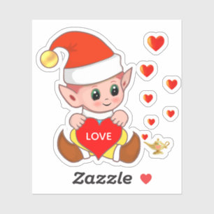 Sticker Elfe mignon avec coeurs d'amour