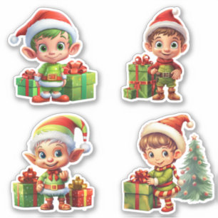 Sticker Emballage cadeau Elf pour Noël Joyeux vacances