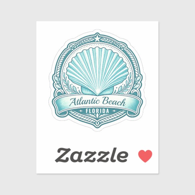 Sticker Emblème côtier de coquillage de Atlantic Beach FL (Feuille)