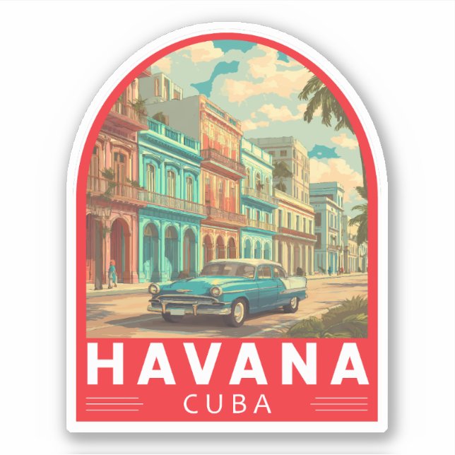 Sticker Emblème d'art de voyage à La Havane Cuba (Devant)