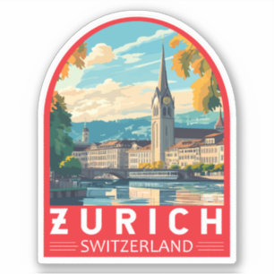 Sticker Emblème d'art de voyage de Zurich Suisse