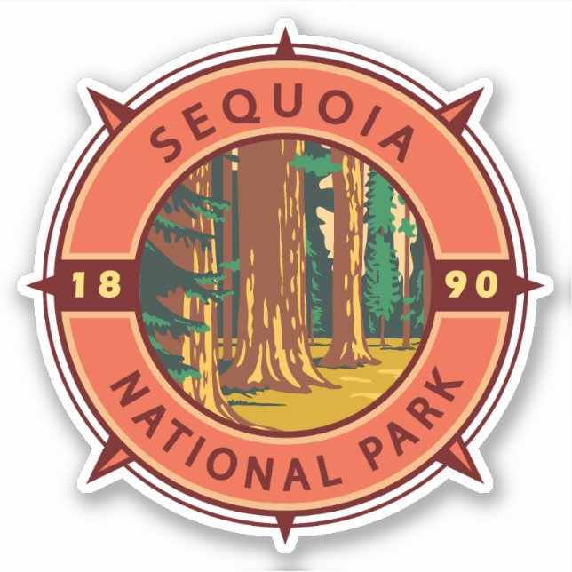 Sticker Emblème de compass rétro du parc national Sequoia (Devant)
