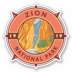 Sticker Emblème de la boussole rétro du parc national Zion