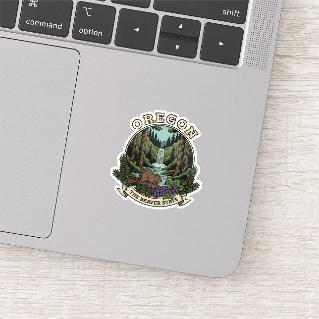 Sticker Emblème de la forêt et des cascades de l'Oregon, É (Détail)