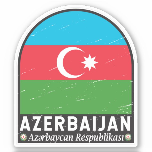 Sticker Emblème du drapeau d'Azerbaïdjan Vintage (Devant)