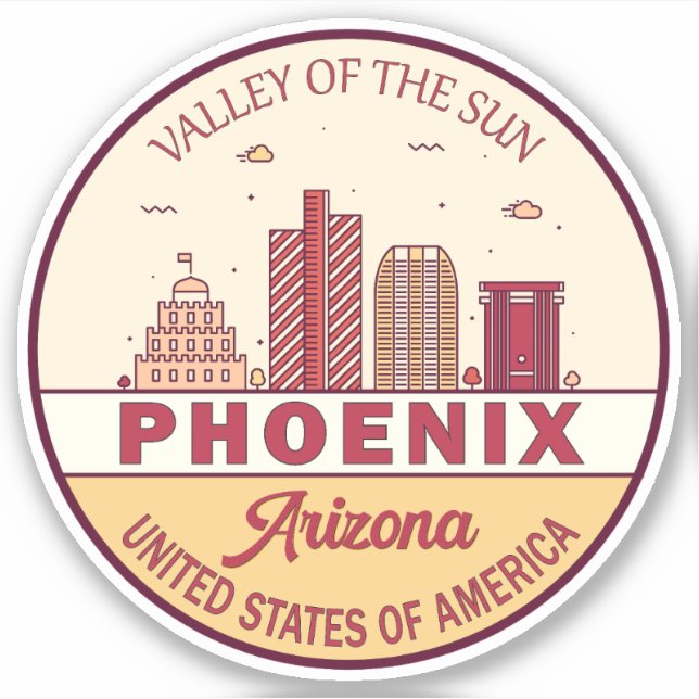 Sticker Emblème Skyline Ville Phoenix Arizona (Devant)