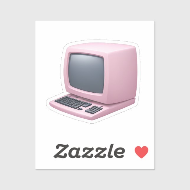 Sticker Emoji ordinateur rétro rose (Feuille)