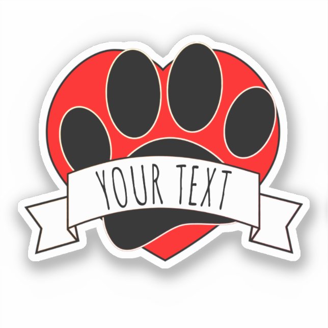 Sticker Empreinte de patte de chien Bannière de coeur roug (Recto)