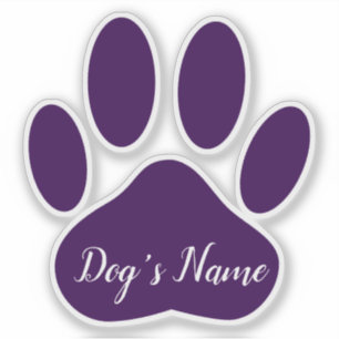 Sticker Empreinte de patte de chien violet avec nom person