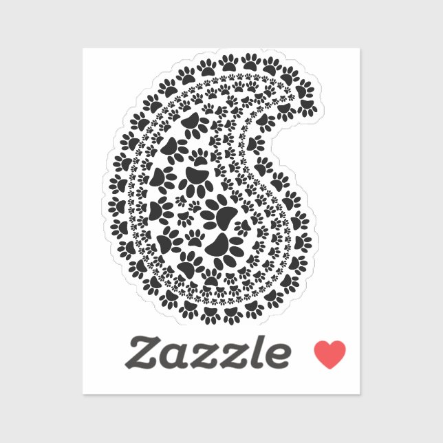 Sticker Empreinte de patte noir et blanc Paisley Motif (Feuille)