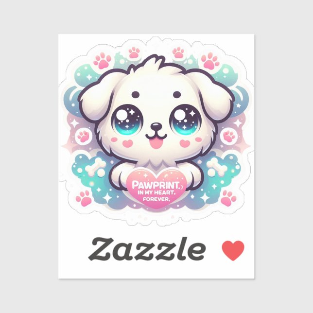 Sticker Empreintes sur mon coeur, pour toujours Kawaii Pup (Feuille)