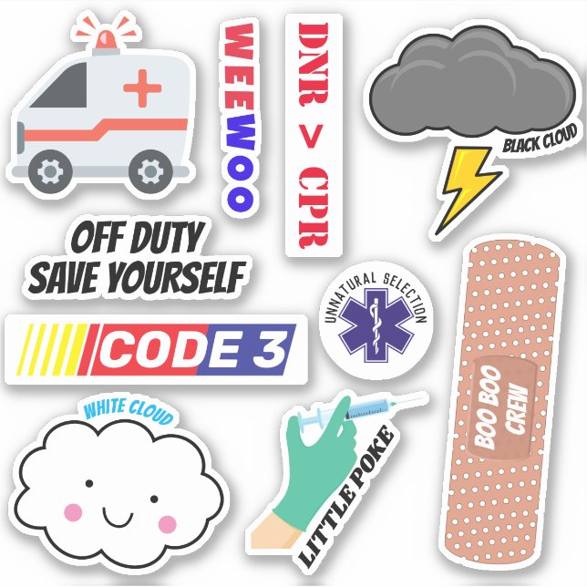 Sticker EMS Humour, Pack d'autocollants Paramedic Jokes (Devant)