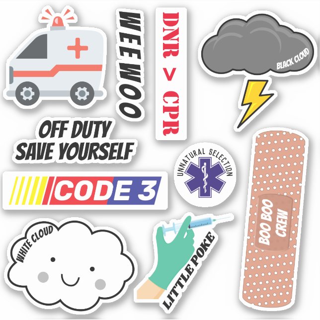 Sticker EMS Humour, Pack d'autocollants Paramedic Jokes (Devant)
